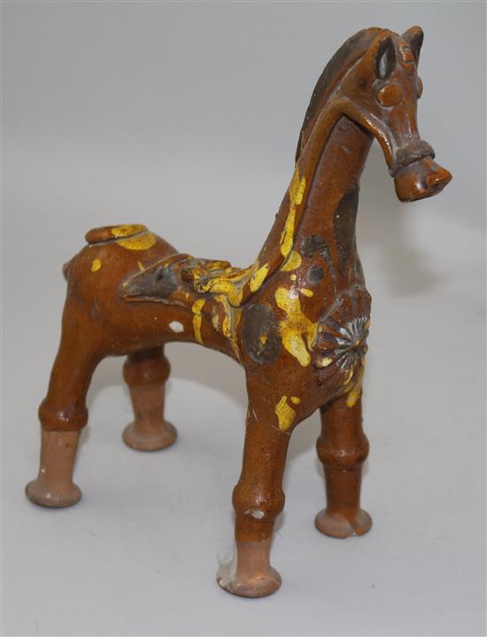 A Cannakale pottery horse vessel, 19th century, 24cm, repairs